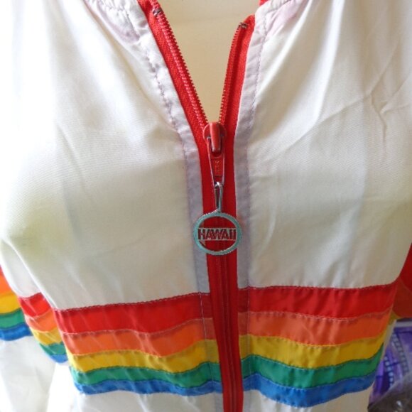 Vintage 80s Zip Front HAWAII Rainbow Jogging Running Windbreaker Jacket Nylon XL - Picture 4 of 11